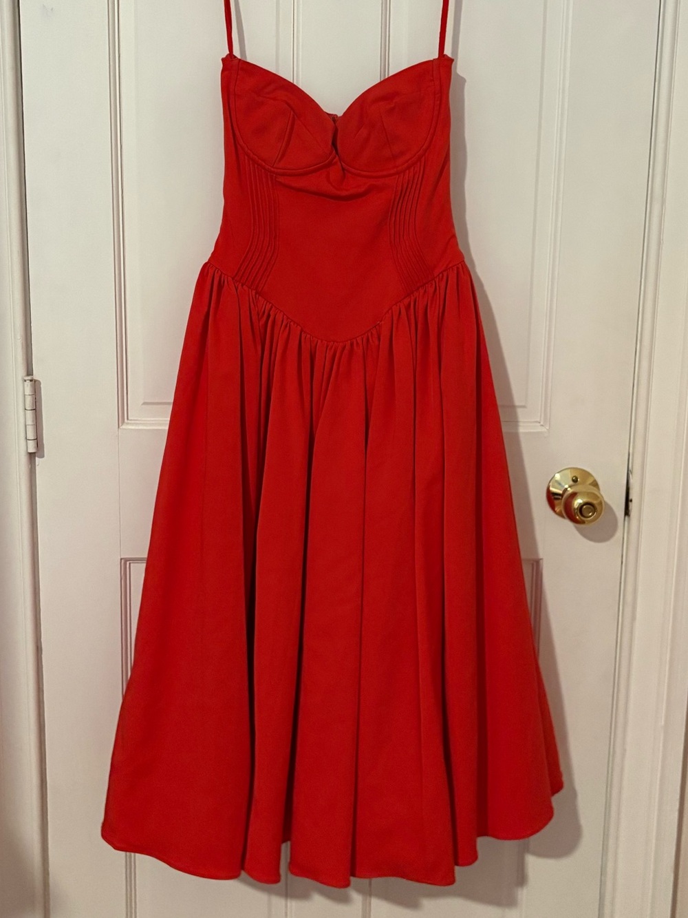 House of CB Red Elizabeth Strapless Midi Dress with Corset Bodice - Picture 5 of 8